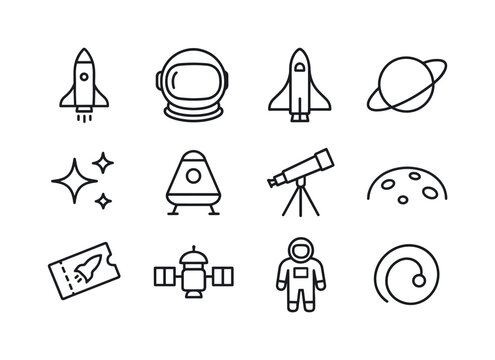 Space Tourism Icons. Space Tourism. Line icon set of Space Touri