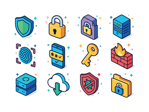 Colorful Data Protection Icons. Data protection. Colorful isomet