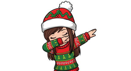 Charming cartoon girl dabbing in a festive christmas sweater adding cheerfulness and charm perfect
