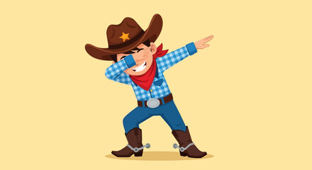 Illustration of a cartoon cowboy dabbing in traditional western attire for kids fun