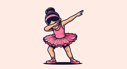 Illustrative image of a young ballerina in pink tutu performing a trendy dab pose © fardo