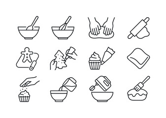 Holiday Baking Utensils Icons. Holiday baking utensils actions.
