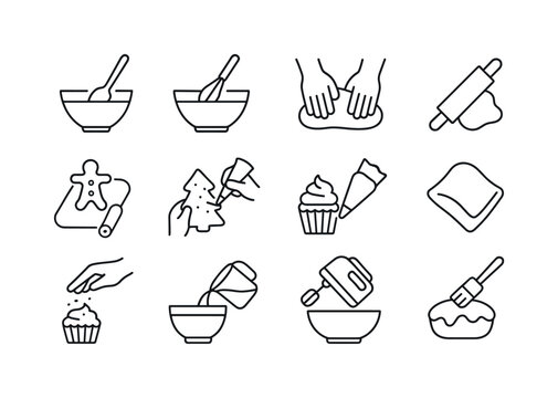 Holiday Baking Utensils Icons. Holiday baking utensils actions.