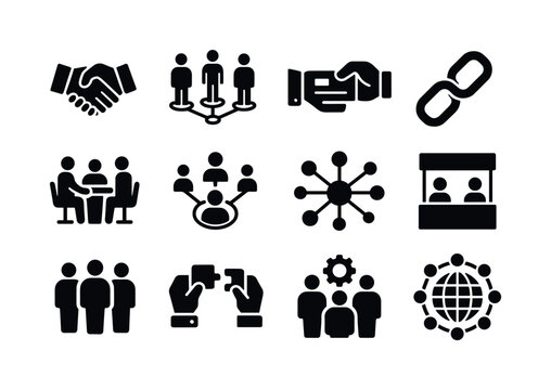 B2B Networking Icons. b2b networking. Solid icon set of b2b netw