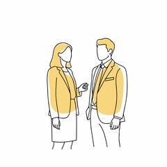 Clean Line-Art Professionals Exchanging Ideas Without Props &ndash; Business Isolated Vector Illustration