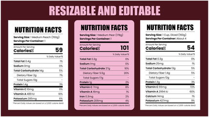 Resizable and editable nutrition facts templates, food nutrition labels, healthy eating facts, nutrition fact.
