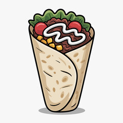 A colorful and appetizing wrap filled with beans, lettuce, and tomato illustrates a delightful meal option, showcasing freshness and healthy eating in an enticing visual style.