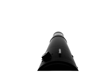dark cylindrical telescope barrel viewed head on showing the large light gathering aperture, no background svg