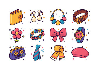 Designer Accessories Icons. designer accessories. Colorful isome