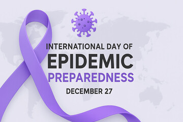 International day of epidemic preparedness december 27 with purple ribbon and virus icon