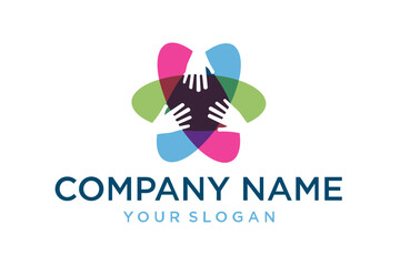 Abstract Colorful Hands Logo Design for Community and Support. Modern vector graphic symbolizing unity, teamwork, and collaboration.