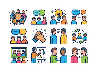 Fototapeta premium Teamwork Icon Set. Team Communication. Colorful isometric vector