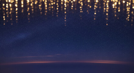 Image of a starry, dark blue night sky with bokeh lights overhead, representing serenity, dreams, and vastness, suitable for peaceful, dreamlike themes