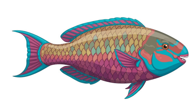 Vibrant Tropical Parrotfish Illustration on White Background Marine Life Vector Art