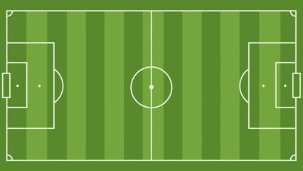 Soccer Field Plan: A detailed top-down view of a soccer field, ready for action. Green grass stripes create a visual plan for the game. © UDIN