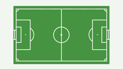Soccer Field Illustration: a symmetrical soccer field in a top-down view, showcasing precise lines and a lush green field, perfect for sports and game graphics.