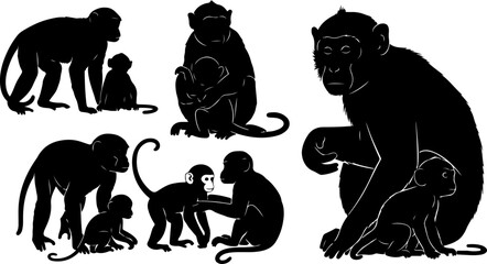 Monkey Silhouette Collection &ndash; Primate Poses Black Vector Set