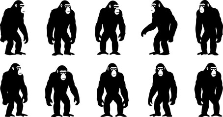 Monkey Silhouette Collection &ndash; Primate Poses Black Vector Set