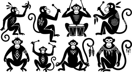 Monkey Silhouette Collection &ndash; Primate Poses Black Vector Set