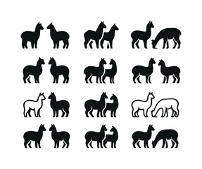Fototapeta premium Alpaca Logo Variations. Alpacas grazing. Icon set. Set Logo of a