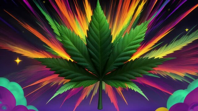 Marijuana Leaf Cannabis Psychedelic Evolving Green Animation  Background Seamless Loop 4k