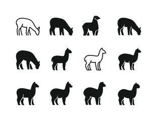 Fototapeta premium Alpaca Logo Variations. Alpacas grazing. Icon set. Set Logo of a