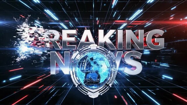 Breaking News Announcement: A dynamic visual representation of global news, with sleek design and impactful visuals, conveying urgency and immediacy to viewers.