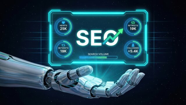 Exploring the future of seo robotic insights digital marketing trends visual graphics virtual environment futuristic perspective