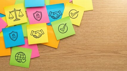 Collaboration and decision-making strategies office environment visual content creative workspace aerial view conceptual planning