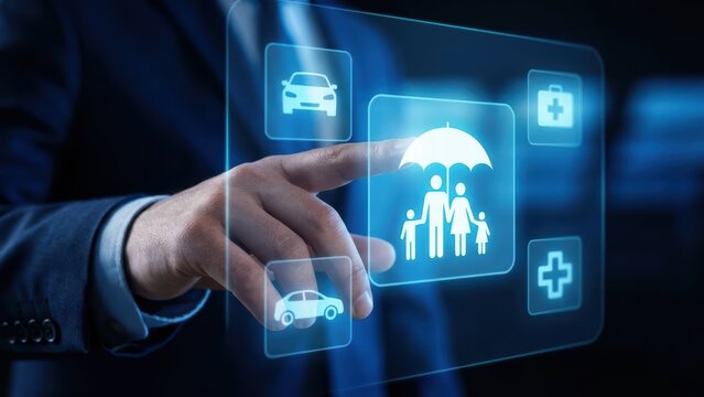 Innovative digital insurance solutions transforming family protection business sector visual data high-tech environment close-up perspective