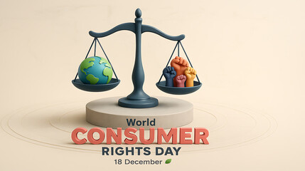 World consumer rights day scales of justice with earth and people