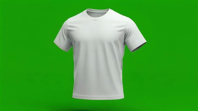 3D Mockup of Plain White T Shirt Front View Animation On Green Screen Background