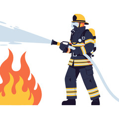Fire Safety Worker Illustration &ndash; Construction Man Using Fire Extinguisher Vector