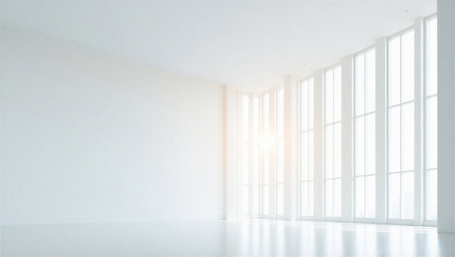 Bright and airy interior space with large windows and soft natural light