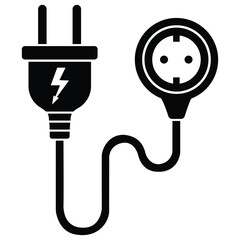Electric plug and socket connection icon vector illustration of power energy cable symbol for electricity and charging.