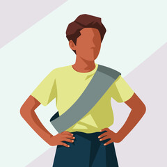 A confident young person stands with hands on hips, wearing a yellow shirt and stylish sash, embodying determination and self-assuredness in a vibrant, modern illustration. © Miao
