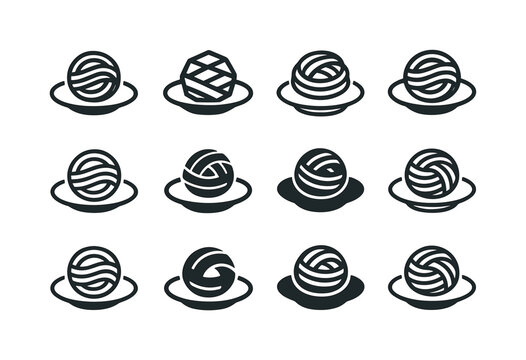 Pasta Logo Variations. Plate of pasta. Icon set. Set Logo of pla