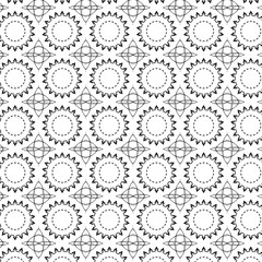 Black White Line Art Sunburst Mandala Geometric Seamless Pattern Vector Background