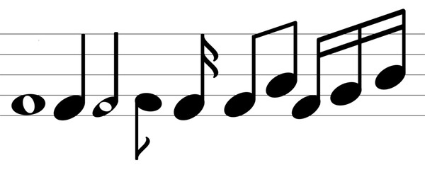 Musical note wave. Music notes melody on white background. Sheet music notes of tune bass and treble.