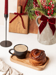 Christmas baking, Cinnabon buns, cinnamon rolls, cup of coffee