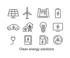 Fototapeta premium Clean Energy Icons. Clean energy solutions. Line icon set of Cle