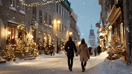 Romantic Christmas in Lapland Snowy Street With Festive Lights Traditional Nordic Winter Evening Walk
