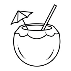 Coconut Drink Outline Vector Icon for Tropical Beverage and Vacation Theme
