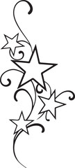 Black and white vector illustration set of a Christmas star symbol and abstract bird design elements