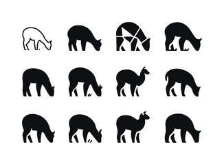 Fototapeta premium Alpaca Logo Variations. Alpacas grazing. Icon set. Set Logo of a