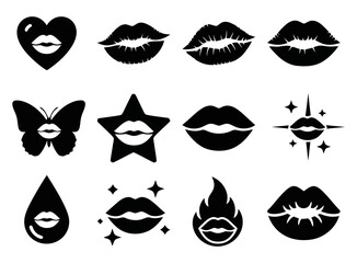 Lips Symbols Heart Kiss Mark Rose Butterfly Star Sparkle Flame Drop