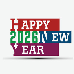 Vibrant horizontal stripes announcing happy new year 2026 with bold white text design