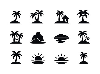 Fototapeta premium Tropical Island Icons. tropical island. Solid icon set of tropic