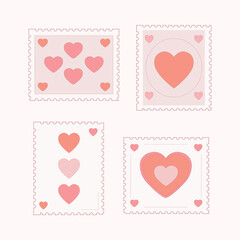 Heart frames in postage stamp style with soft pastel colors