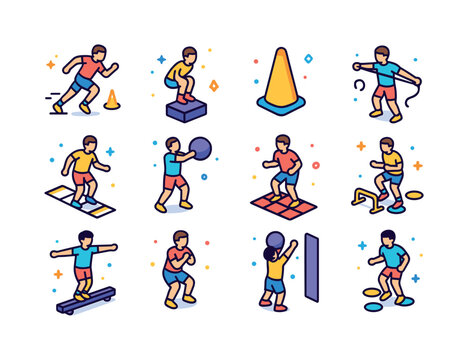 Colorful Sports Icons. Sports Performance. Colorful isometric ve